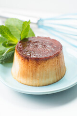 Egg Flan or Pudding made with organic eggs, yolks, milk, sugar and liquid caramel to cover it