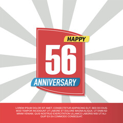 Vector 56 year anniversary icon logo design with red and white emblem on white background abstract illustration
