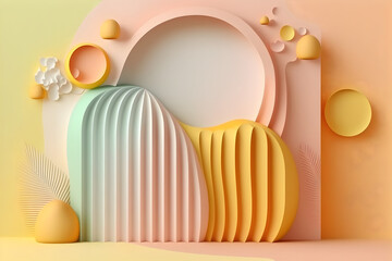 Cute 3d rendering of summer background abstract pastel for beauty. Generative Ai.