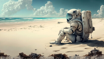 Astronaut on a beach, Generative AI