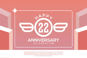 Fototapeta premium 22nd year anniversary design letter with wing sign concept template design on pink background