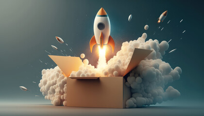 Space shuttle on the table, Launching space rocket from office, generative ai