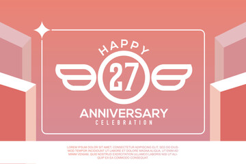 27th year anniversary design letter with wing sign concept template design on pink background