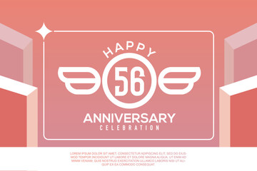 56th year anniversary design letter with wing sign concept template design on pink background