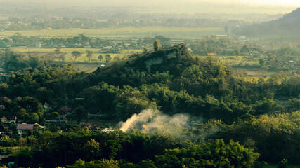 Misty morning in the mountains. Natural background.