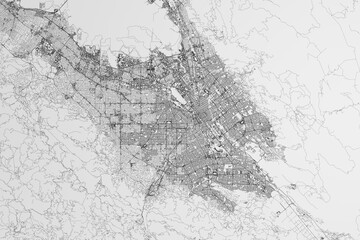 Fototapeta na wymiar Map of the streets of San Jose (California, USA) on white background. 3d render, illustration