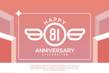 81th year anniversary design letter with wing sign concept template design on pink background