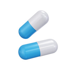 White and blue capsules isolated on transparent background. 3d render. PNG. Tablets, medicine concept. 3D rendering, ui, ux. Pills. Health