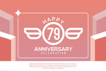 79th year anniversary design letter with wing sign concept template design on pink background