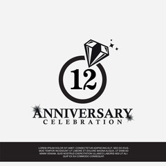 12th year anniversary celebration logo with black color wedding ring vector abstract design 