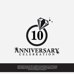 10th year anniversary celebration logo with black color wedding ring vector abstract design 