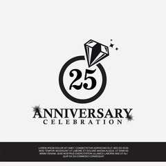 25th year anniversary celebration logo with black color wedding ring vector abstract design 