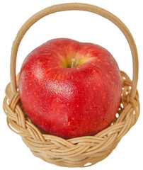 Fresh Red Apple in Brown Rattan basket.