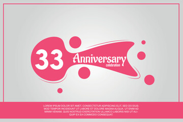 33rd year anniversary celebration logo with pink color design with pink color bubbles on gray background vector abstract illustration 