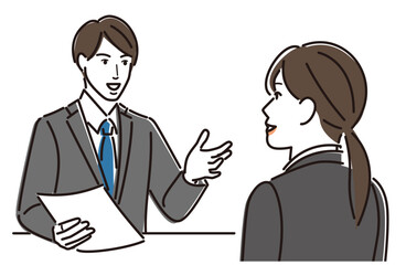 就職活動　面接官とスーツを着た若い女性