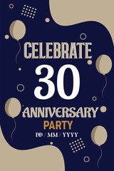 Vector 30th years anniversary design for greeting invitation  with balloon  elegant design template.