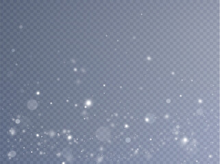 Dust sparks and stars shine with a special light. Christmas light effect. Glittering particles of magic dust.Vector sparkles on a transparent background.