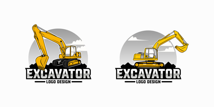 excavator Logo designs template, heavy equipment construction - earth mover logo vector
