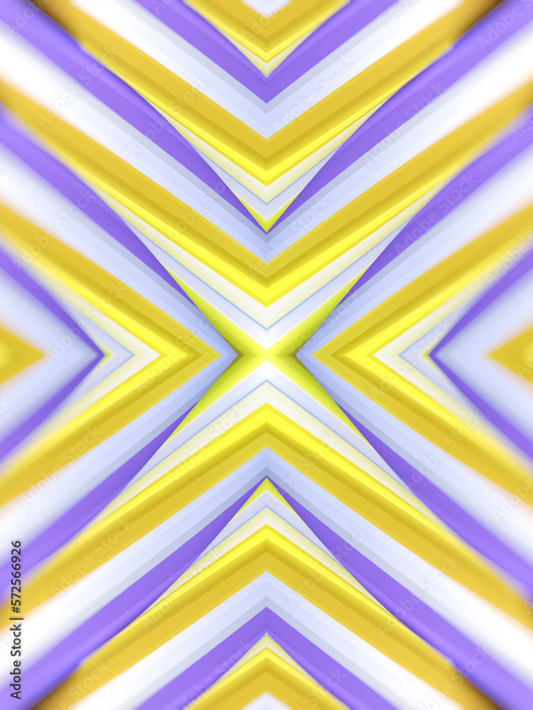 Aufkleber Kaleidoscopic pattern of twisted geometric shapes with bright color combination. 3d rendering digital illustration