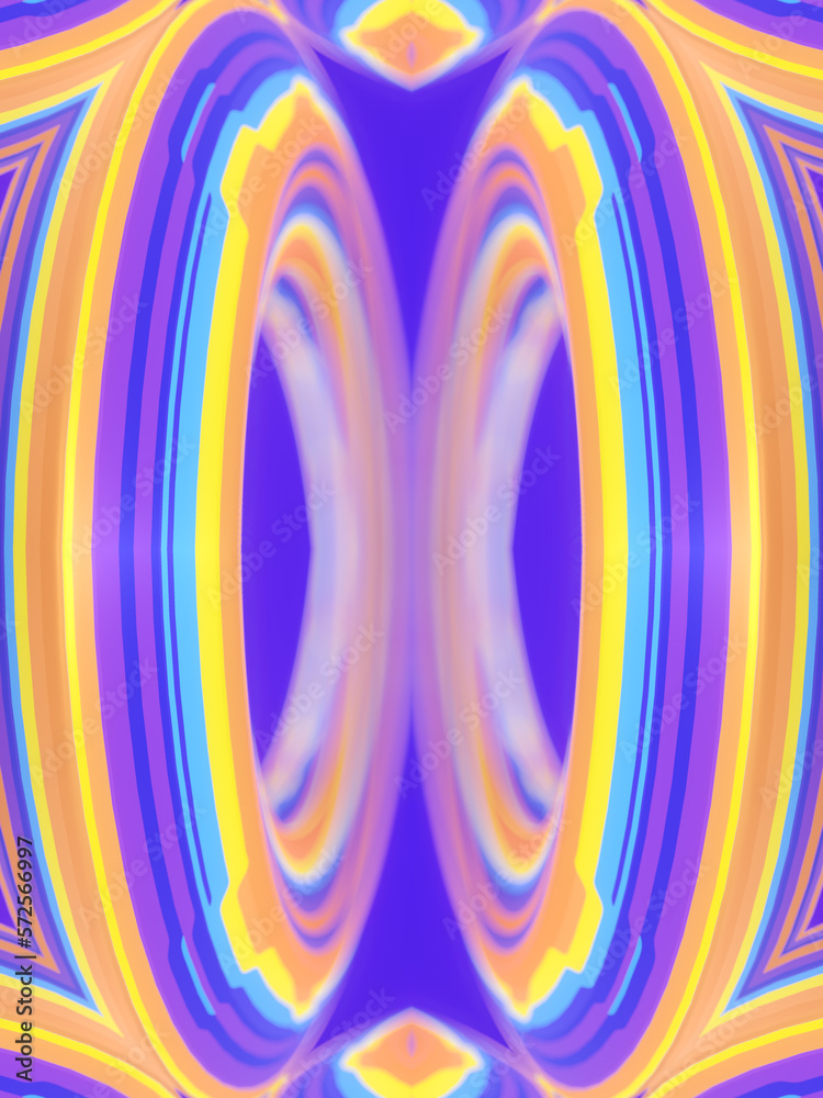 Poster 3d rendering digital illustration of neon color shape with depth of field effect. Optical illusion. Digital background