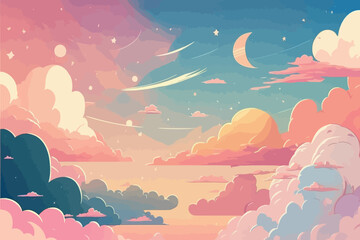 Pastel color sunset evening sky cartoon background

