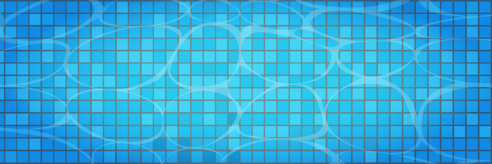 Swimming pool caustics ripple background. Blue swimming pool for backdrop, banner, wallpaper, surface pattern, cover and banner. Swimming pool bottom background. Summer concept, vector illustration