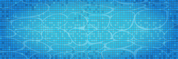 Swimming pool caustics ripple background. Blue swimming pool for backdrop, banner, wallpaper, surface pattern, cover and banner. Swimming pool bottom background. Summer concept, vector illustration