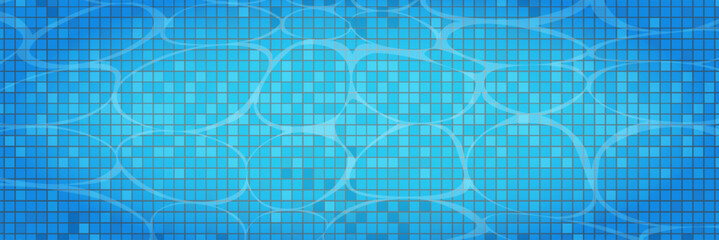 Swimming pool caustics ripple background. Blue swimming pool for backdrop, banner, wallpaper, surface pattern, cover and banner. Swimming pool bottom background. Summer concept, vector illustration