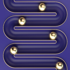 Blue background with rolling gold balls. Creative design. 3d rendering digital illustration