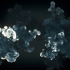 Highly realistic dark smoke digital illustration. Abstract background 3d render