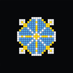 Obraz premium Realistic Cross-Stitch Embroideried Ornate Element. Ethnic Motif, Handmade Stylization. Traditional Ukrainian Yellow and Blue Embroidery. Ethnic Single Design Element. Vector 3d Illustration