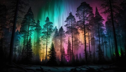 background landscape forest in the night color light