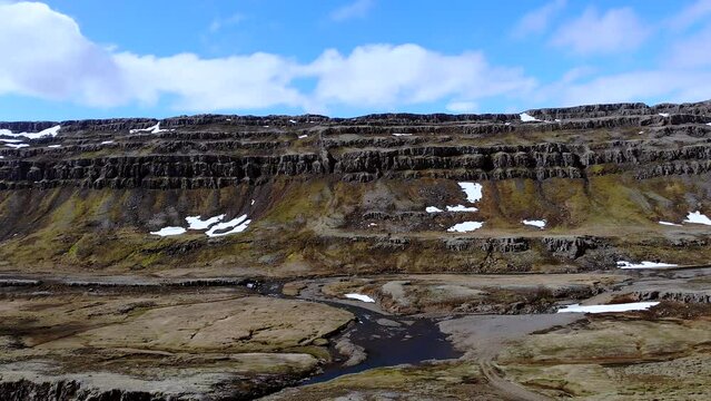 Iceland Berufjordur Waterfall at oxi road eastern of Iceland, a bird's-eye view