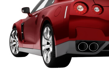 Naklejka premium Sportwagen in roter Lackierung mir exponiertem Auspuffrohren und Alufelgen - isoliert