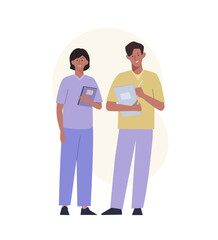 Nurses doctor team in uniform takes notes in notebook