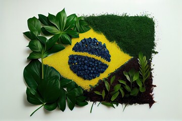 Fototapeta na wymiar Brazil flag made up with vegetation, generative AI