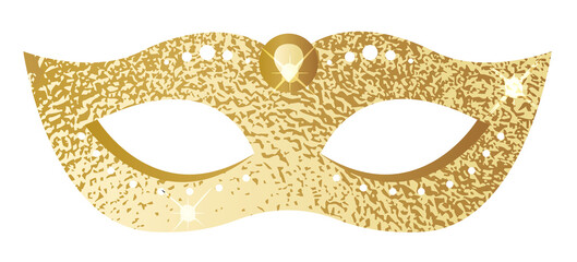 Golden Carnival Mask, Masquerade, Mardi Gras. Png illustration, transparent background.