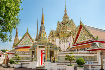 View at the Wat Pho Temple complex in the streets of Bangkok in Thailand