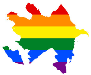 Obraz premium LGBT flag map of the Azerbaijan. PNG rainbow map of the Azerbaijan in colors of LGBT (lesbian, gay, bisexual, and transgender) pride flag.