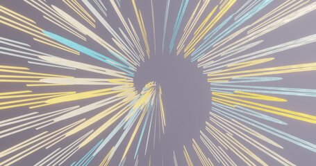 Render with a spiral of yellow and blue lines on gray