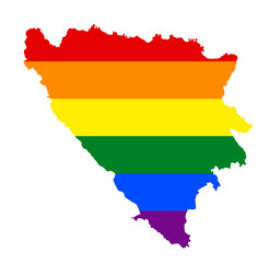 LGBT flag map of the Bosnia and Herzegovina. PNG rainbow map in colors of LGBT (lesbian, gay, bisexual, and transgender) pride flag.