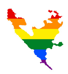 LGBT flag map of the Bosnia and Herzegovina. PNG rainbow map of the Bosnia in colors of LGBT (lesbian, gay, bisexual, and transgender) pride flag.