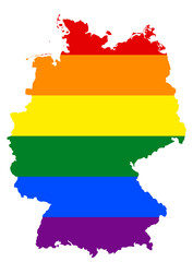 LGBT flag map of the Germany. PNG rainbow map of the Germany in colors of LGBT (lesbian, gay, bisexual, and transgender) pride flag.