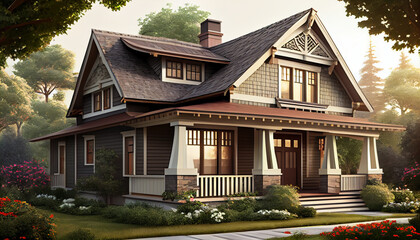 Naklejka premium Craftsman House Design, Generative AI