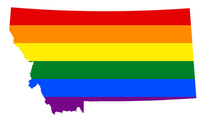 LGBT flag map of the Montana. PNG rainbow map of the Montana in colors of LGBT (lesbian, gay, bisexual, and transgender) pride flag.