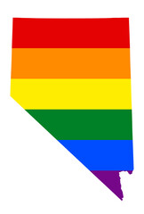 Fototapeta premium LGBT flag map of the Nevada. PNG rainbow map of the Nevada in colors of LGBT (lesbian, gay, bisexual, and transgender) pride flag.