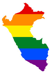 LGBT flag map of the Peru. PNG rainbow map of the Peru in colors of LGBT (lesbian, gay, bisexual, and transgender) pride flag.