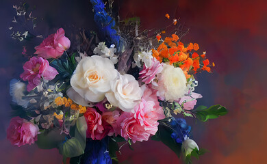 Beautiful bouquet of fresh, delicate roses. Generative AI, Generative, AI
