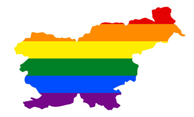 Obraz premium LGBT flag map of the Slovenia. PNG rainbow map of the Slovenia in colors of LGBT (lesbian, gay, bisexual, and transgender) pride flag.