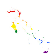 LGBT flag map of the the Bahamas. PNG rainbow map of the Bahamas in colors of LGBT (lesbian, gay, bisexual, and transgender) pride flag.